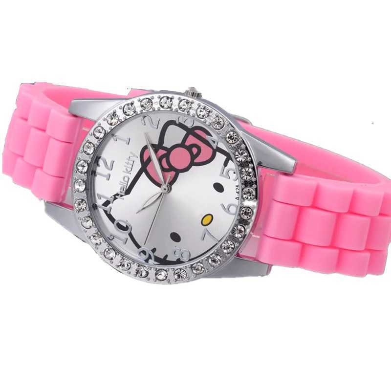 Sanrio Hot selling childrens watches cute cartoon Hello Kitty pink silicone watches suitable for girls quartz watches w250716