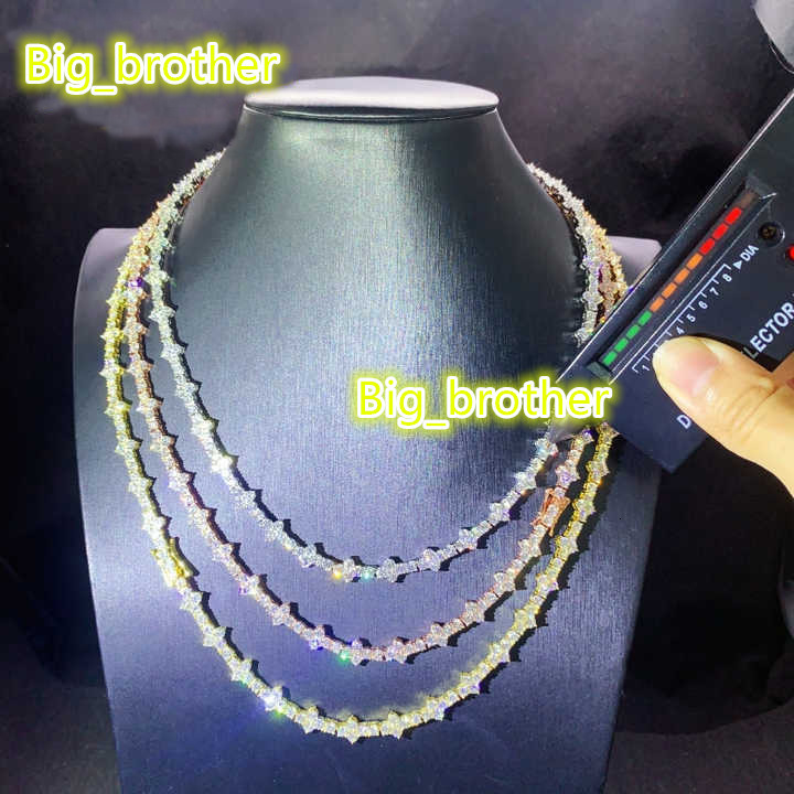 Hot Selling Hip Hop Gra Certificated Moissanite Chokers Necklace S925 Silver Gold Plated 3Mm Vvs Moissanite Cross Tennis Chain