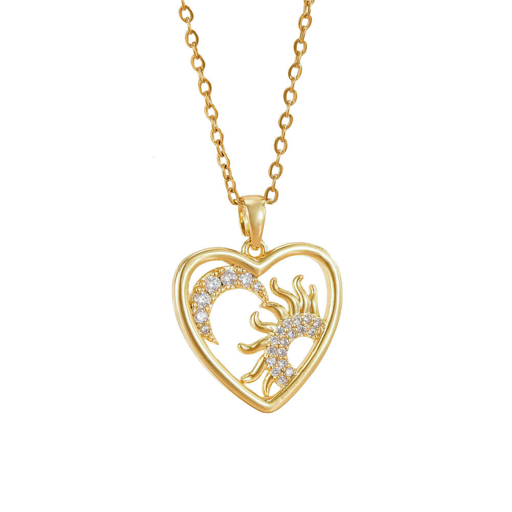 Creative Simple Sun Moon Heart Collarbone Chain Night Sky Star Pendant Fashion Inlaid Dia High-End Necklace 3B6
