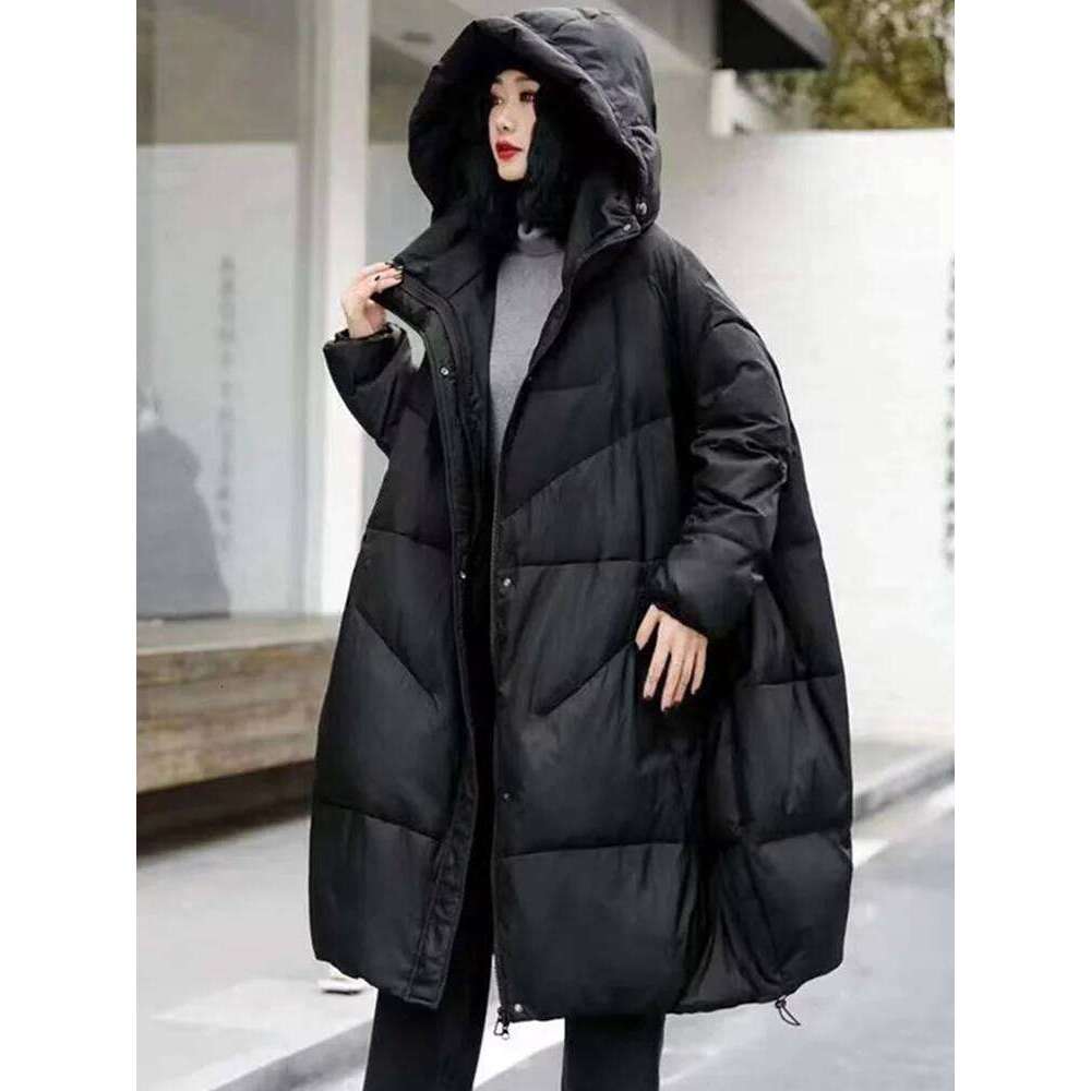 Lagabogy 2025 New Winter Women 90% White Duck Down Jacket Casual Loose Over Size Thick Outwear With Hood Female Warm Puffer Coat
