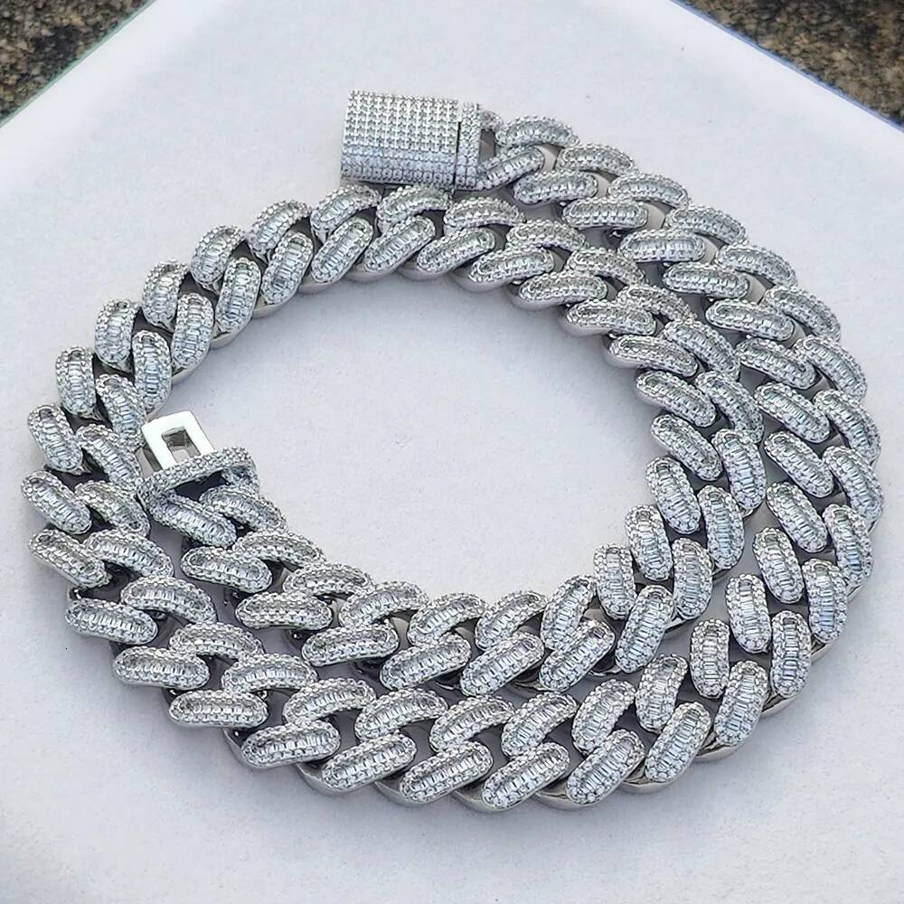 Pass Diamond Test GRA Moissanite 15mm Wide 925 Solid Silver Cuban link chain for Rapper Hip Hop Rectangle VVS Iced Out Necklace