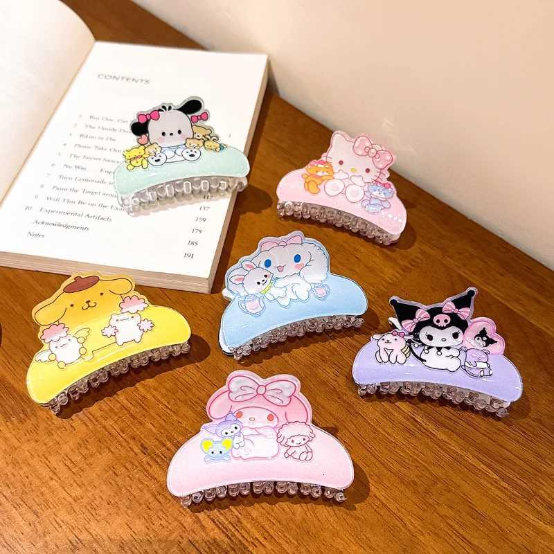 Sanrio Anime Sanrio Kuromi Acrylic Clip Hello Kitty Cinnamoroll Hairpin Melody Pochacco Pompompurin Clip Girl Hairpin Shark Hair Clips w250716