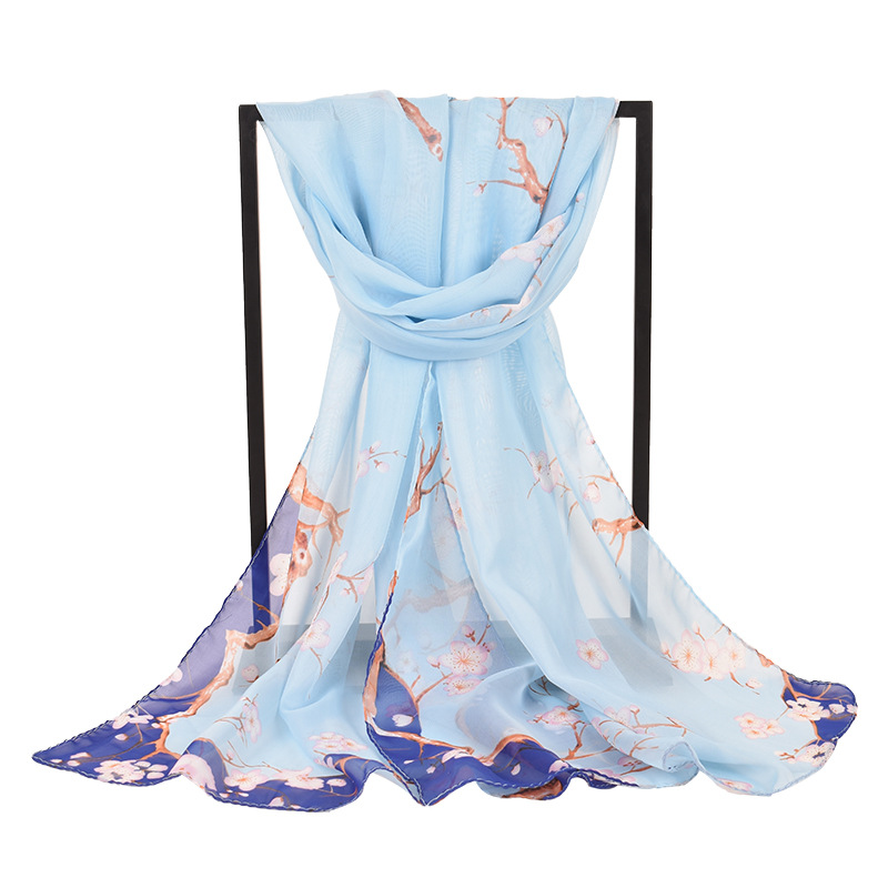 K1366 New fashion fresh peach pattern printing thin small gauze chiffon scarf breathable scarf wholesale