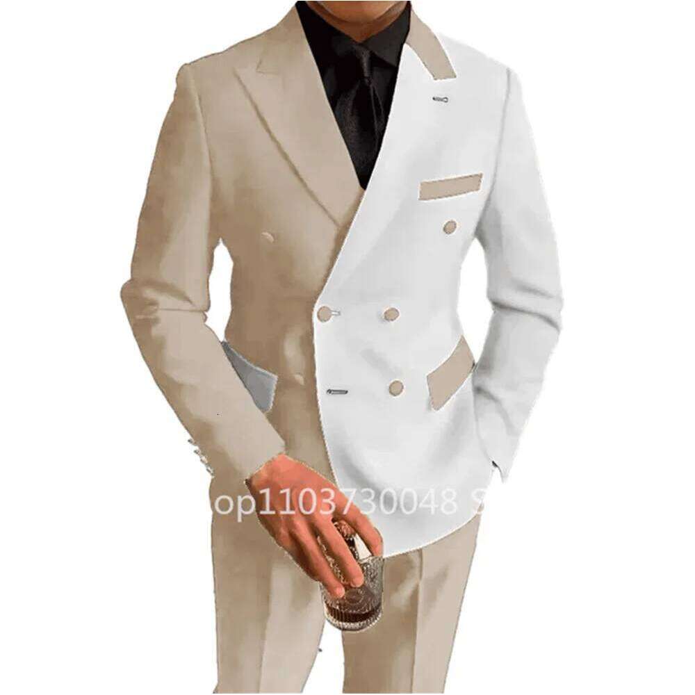 Fashion 2 Piece Wedding Men Suits Slim Fit Peak Lapel Double Breasted Blazer Pants Formal Business Groom Tuxedos Costume Homme
