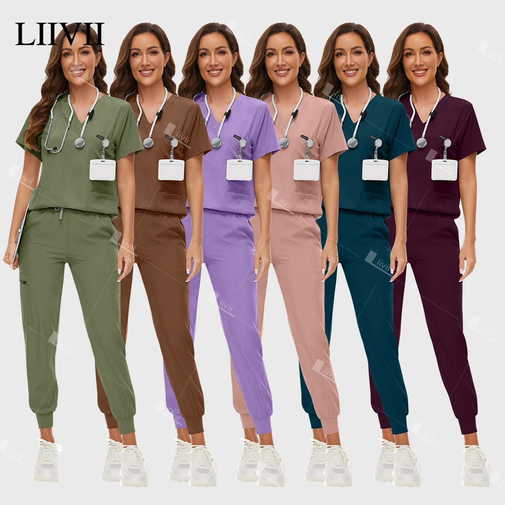 Fashion Uniforms Scrub Set Doctor Nurse Clinical Workwear Nursing Suit Beauty Spa Work Clothes Scrubs Top Pants 250715