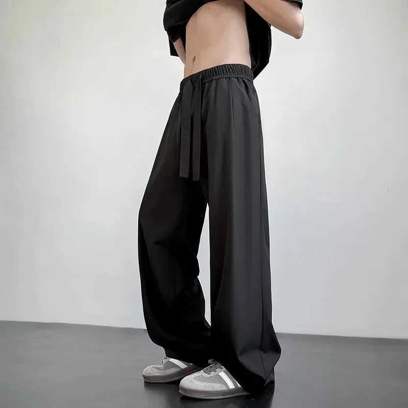 Korean Classic Blue Black Gray Male Brand Trousers Plus Size Mens Casual Straight Long Loose Pants Stretch Elastic Waist Jogger y250716