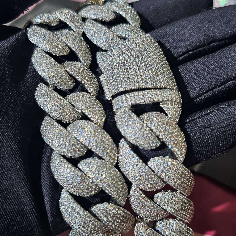 Top jewelry necklaceDesigner necklaceHip-Hop Iced Out White VVS Sterling Silver26 Cubic Zirconia Four row drillCuban Chain Necklace for Men