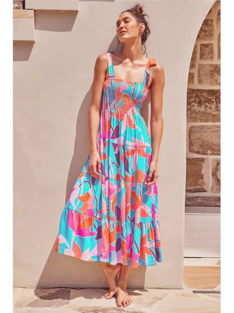 2024 Summer Womens New Fashionable Printed Sexy Sleeveless Hot Girl Strap Long Casual Comfortable Dress For Women dongdumaoyi
