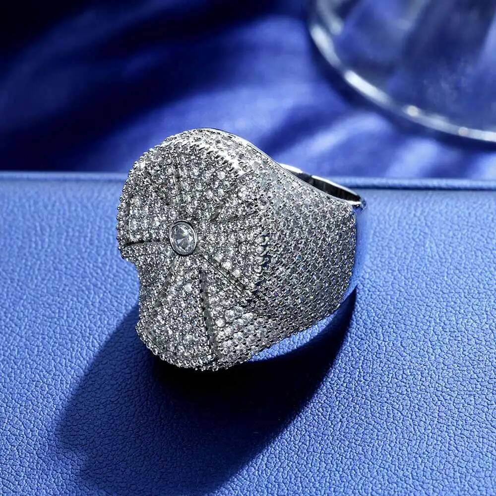 HHIOK Hip Hop Jewelry Fashion Iced Cross Ring for Men and Women Full Pave Shiny Brass Zircon Cross Ring For Gift