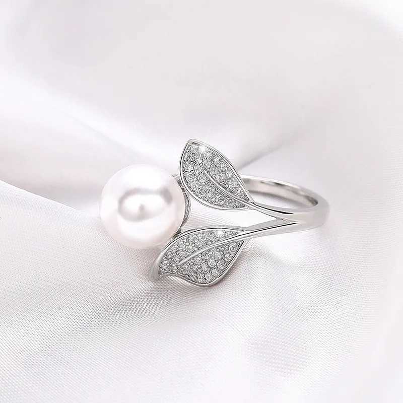 925 Sterling Silver Pearl Rings Women Fancy Leaf Design Temperament Elegant Female Accessories Luxury Cubic Zirconia Jewelry S250716