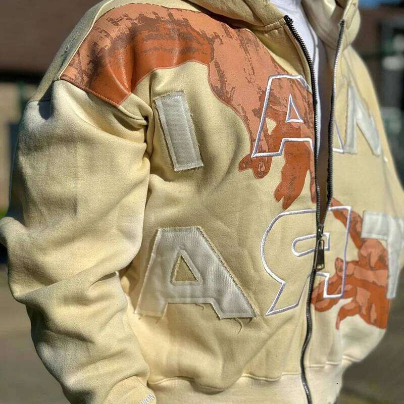 American retro letter print Haruku Y2K loose sweatshirt men street casual fashion couple oversized zipper hoodie women