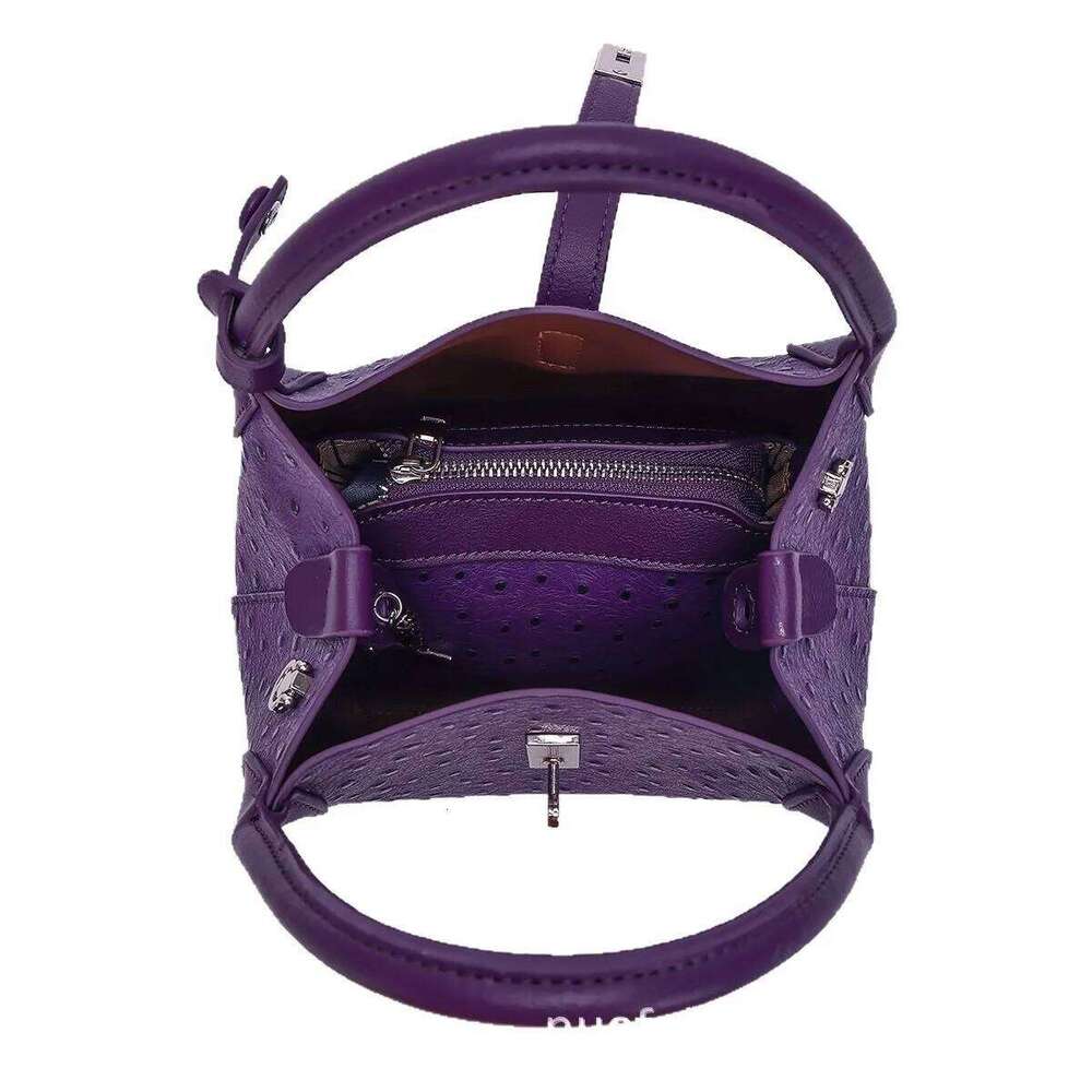 2025 New Ostrich PU Leather Bucket Bags for Women Adjustable Long Strap Designer Crossbody Handbags Shoulder Purse 2pcs Set