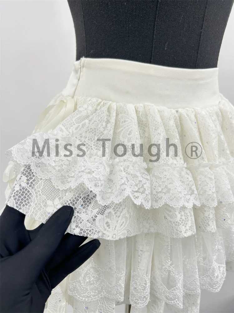 Summer Princess Elegant Mini Skirt Suit Women French Fashion Casual Y2k Lolita 2-Piece Set Female Lace Solid Bow Kawaii Set 2024 R250716