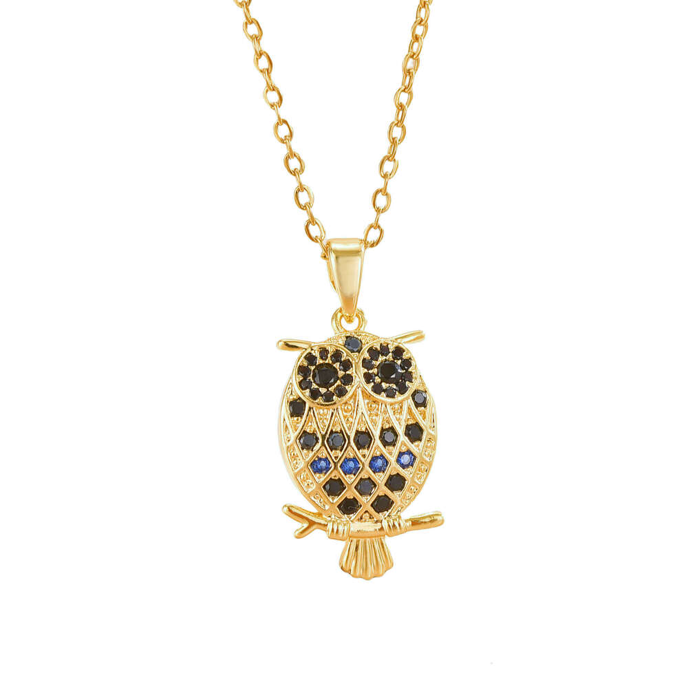 Full Zircon Owl Copper Plated Elegant Niche Animal Pendant Necklace INS Style High-End Jewelry 685