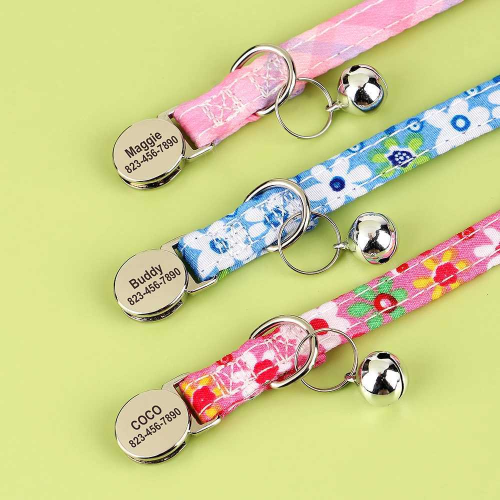 Personalized Printed Cat Collar Cute Nylon Spring Kitten Puppy Collars With Free ID Nameplate Bell Anti-lost Pet Collar LL250716