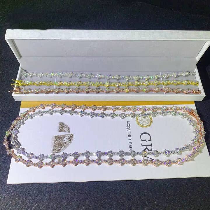 Hot Selling Hip Hop Gra Certificated Moissanite Chokers Necklace S925 Silver Gold Plated 3Mm Vvs Moissanite Cross Tennis Chain