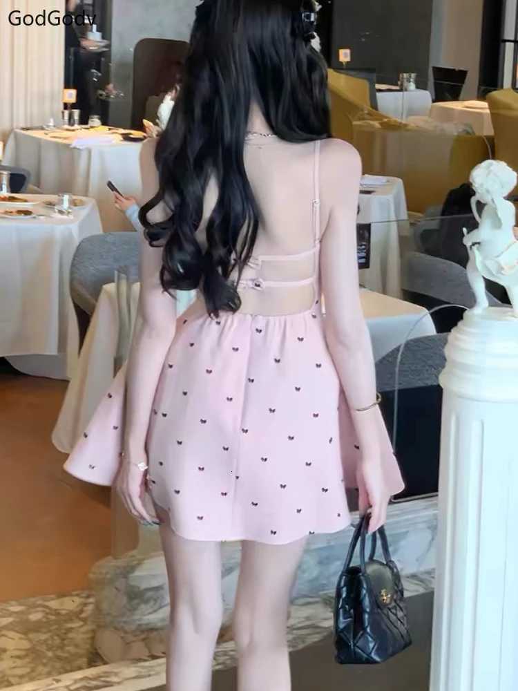 2025 Spring Summer Woman French Elegant Slim Dress Y2K Backless Spaghetti Strap A-Line High Waist Mini Dress Sexy Party Outfits R250716