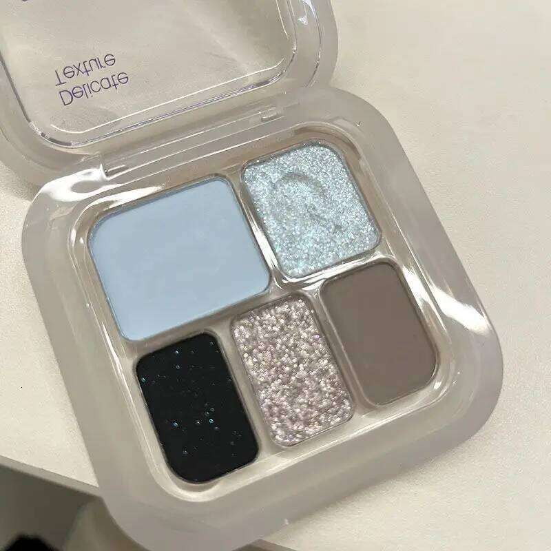 Mini 5 Color Glitter Pink Eye Shadow Sier Black d Shimmer Matte Eyeshadow Palette Waterproof Easy Coloring Makeup X250716