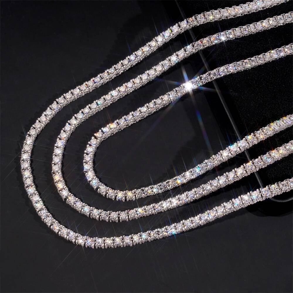 S925 Silver 6.5mm Moissanite Tennis Chain Side Stone Hip Hop Necklace with Certificate Fashion Jewelry Gift