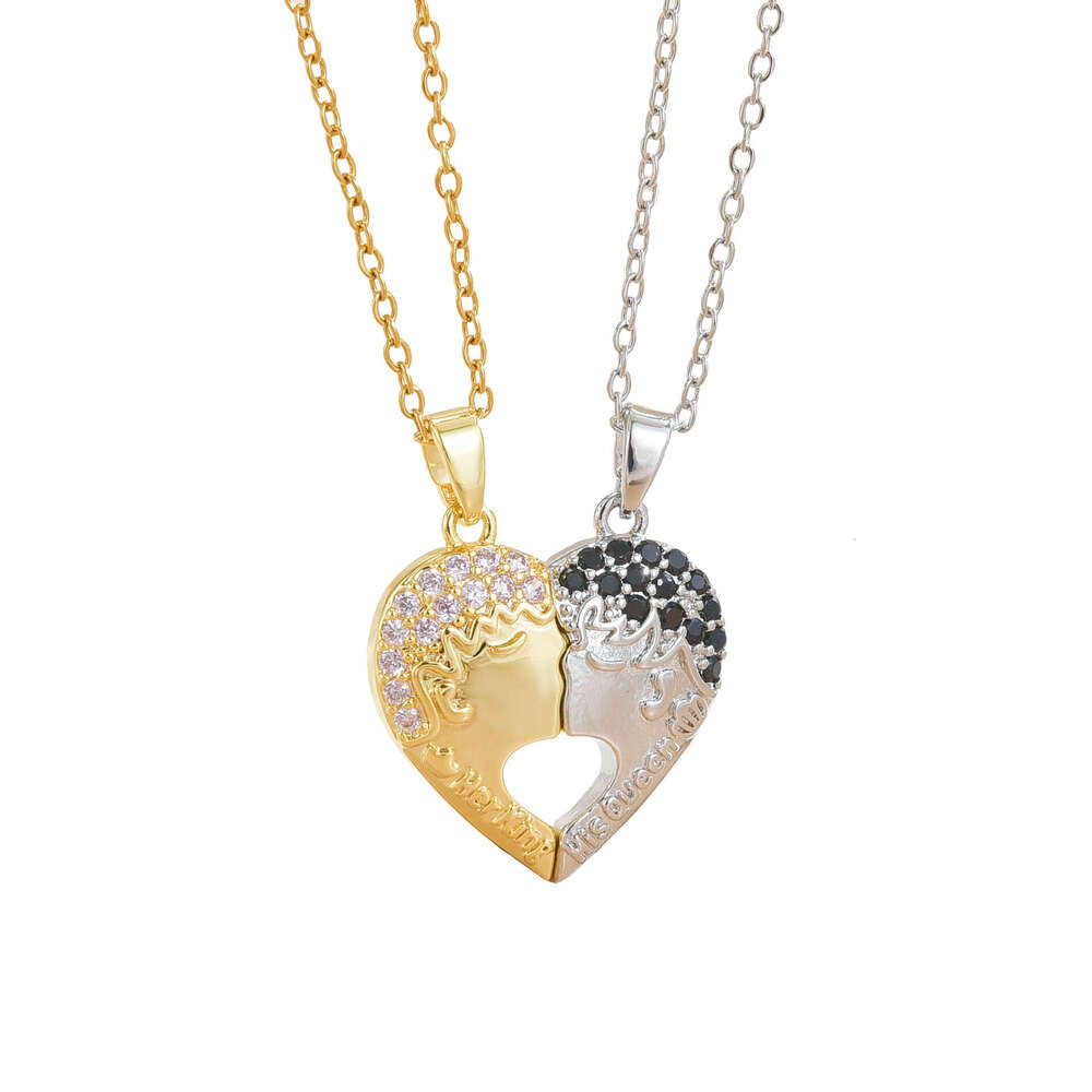 Couple Necklace Simple Magnet Stone Copper Gold Plated Pendant Niche Design Valentine's Day Collarbone Chain Jewelry 37E