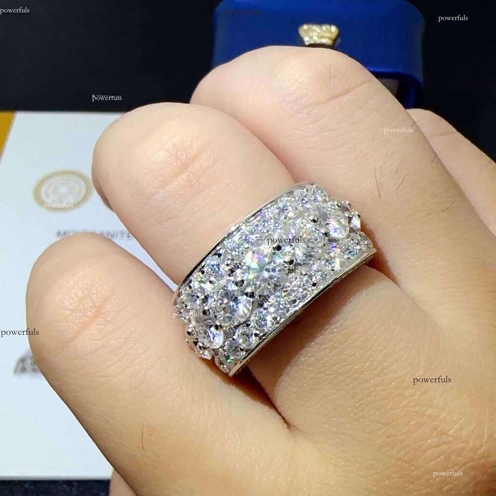 VVS Moissanite Dia Wedding Engagement Ring Hip Hop Jewelry Iced Out Sier Round Eternity Bands