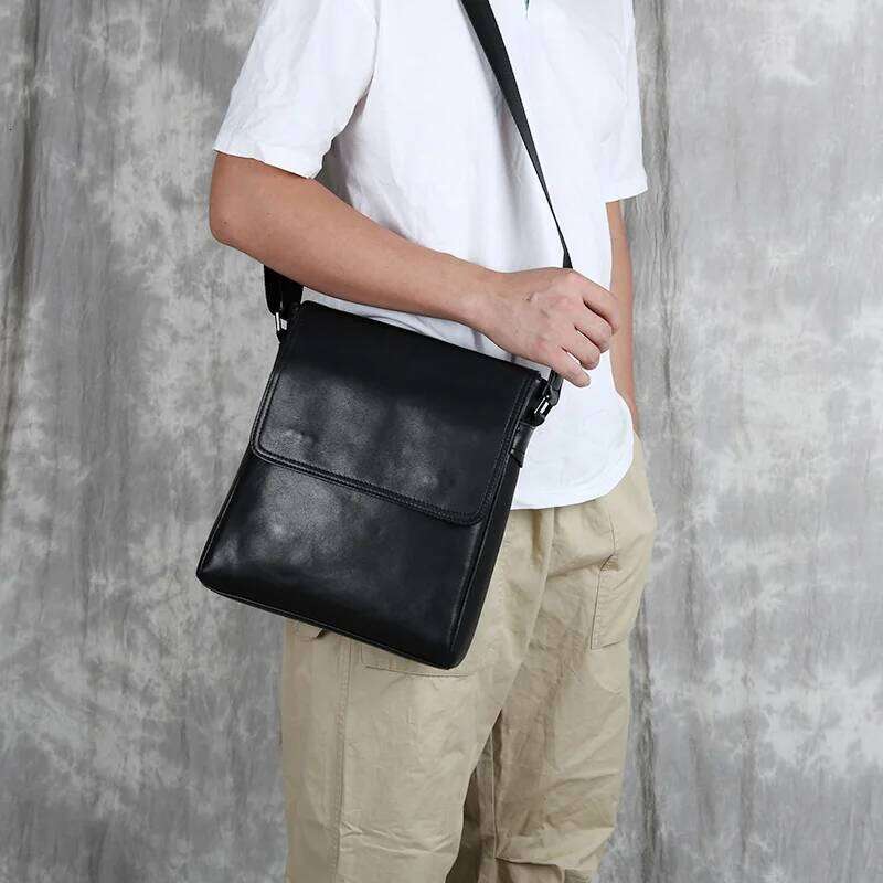 New Genuine Men's Shoulder First Layer Leather Vertical Crossbody Bag Casual Versatile Backpack