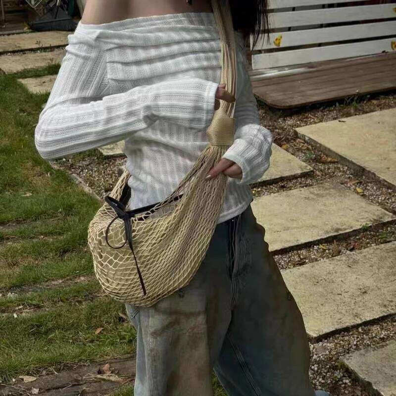 2025 Spring and Summer New Style Fishnet Crossbody Shoulder Braided Bag