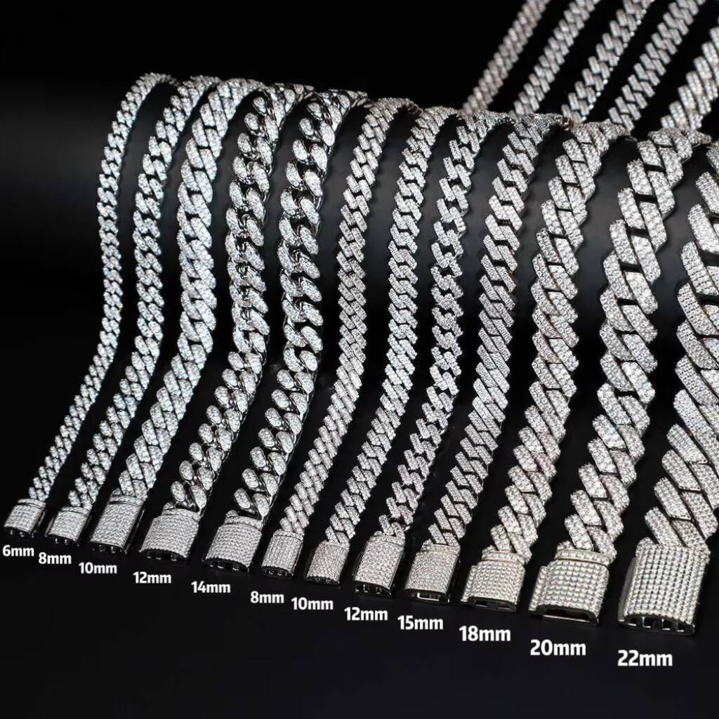 Pass Tester Moissanite Chain Hiphop Necklace 925 Silver Iced Out 18mm VVS Baguette Moissanite Cuban Chain