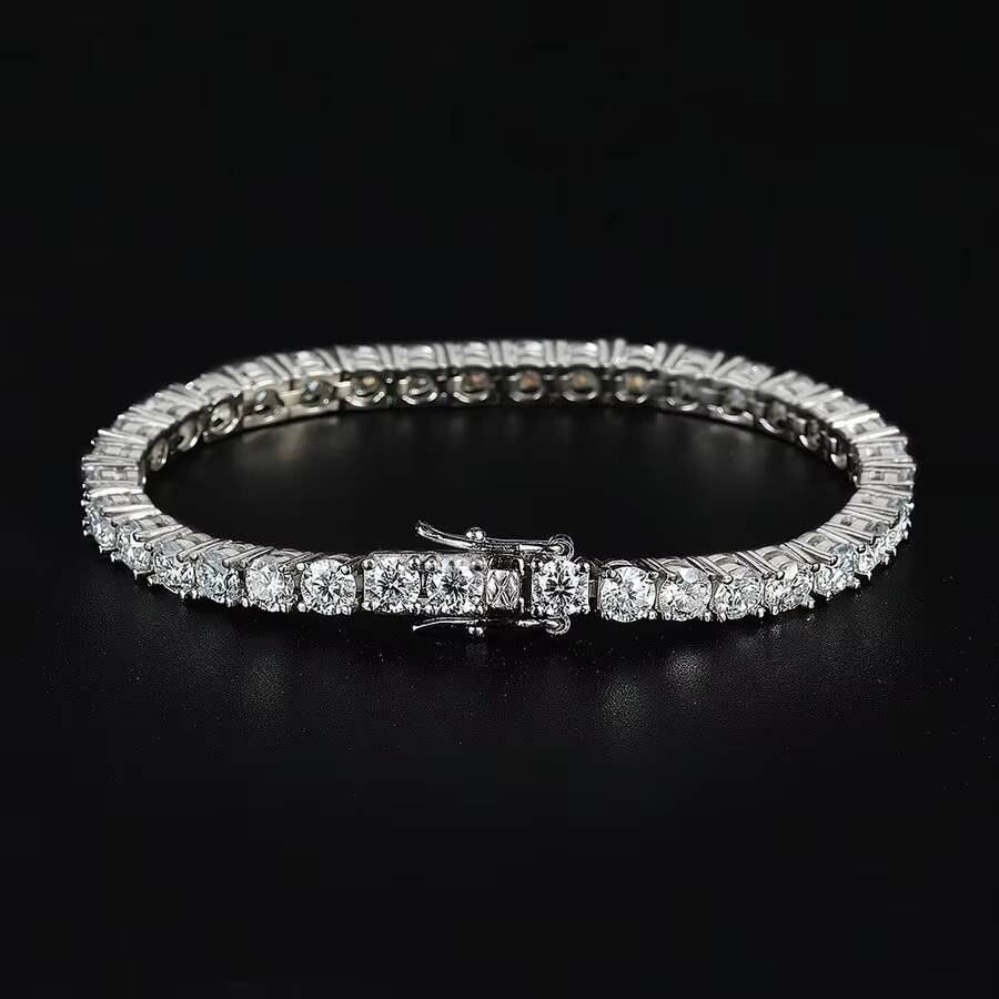 6mm Tennis Bracelet 925 Sterling Silver Iced Out Thick Men Bracelet Hiphop VVS Moissanite Tennis Chain