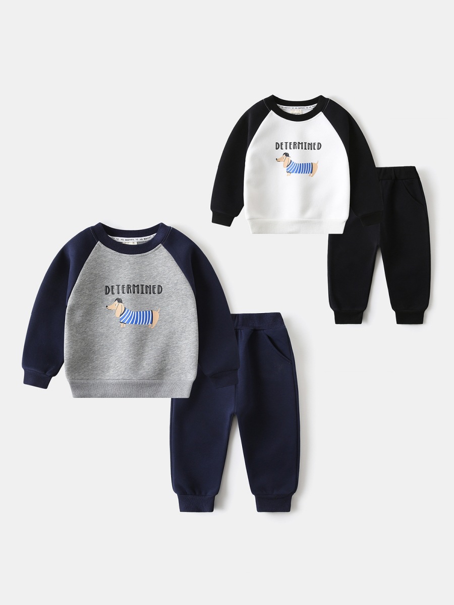 2025 fall new children's sweater set boys cartoon spelling sleeve sweater baby sweater pants two-piece set
