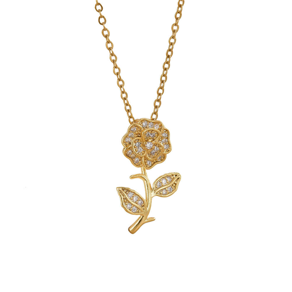 New Fashionable Elegant Flower Necklace For Women With Micro Pave Zircon Rose Pendant Non-Fading Collarbone Chain A41