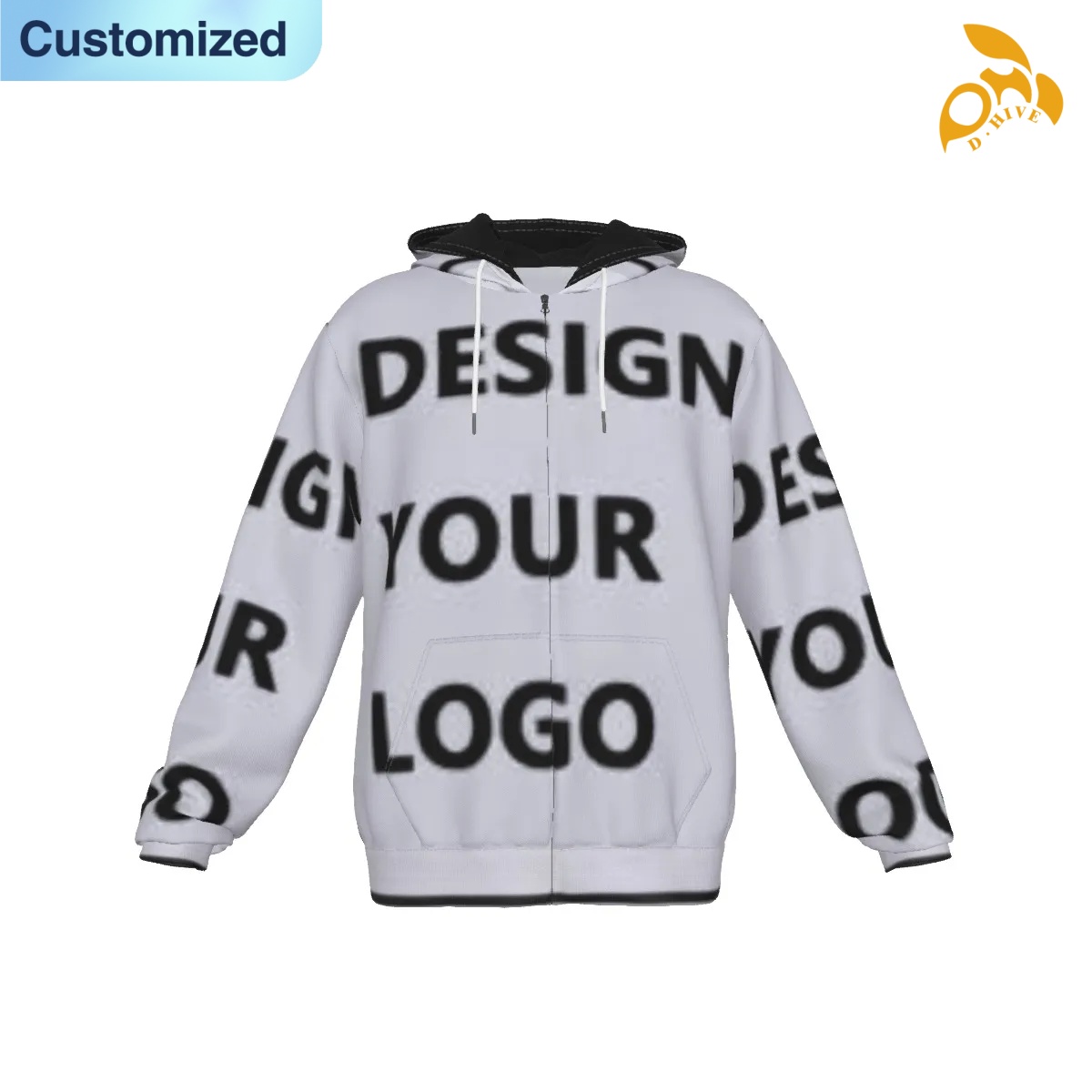 free shipping designer of customized super fashionable Full-body printed zipper hoodie with pockets with exquisite patterns from US
