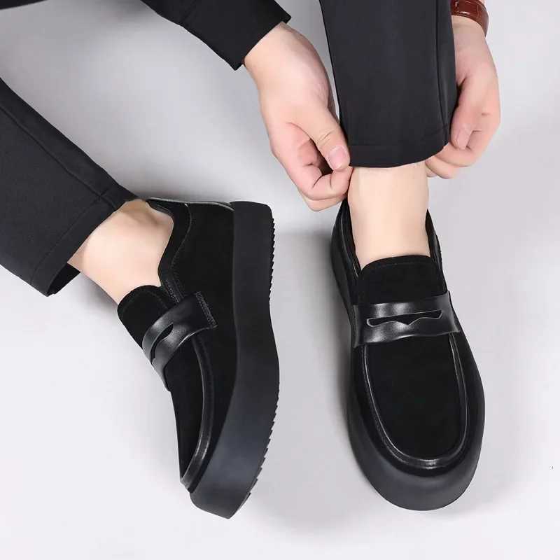 Fashion Mens Casual Shoes Genuine Leather Thick Sole Mens Classic Penny Loafers Moccasins Mens Outdoor Flats W250716