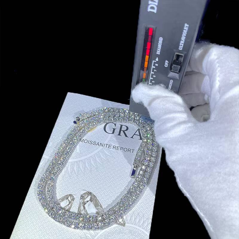 925 Silver 4mm Custom Hip Hop Tennis Chain Necklace Fine Jewelry Iced Out VVS Moissanite Diamond Tennis Chain Charm Necklace Men