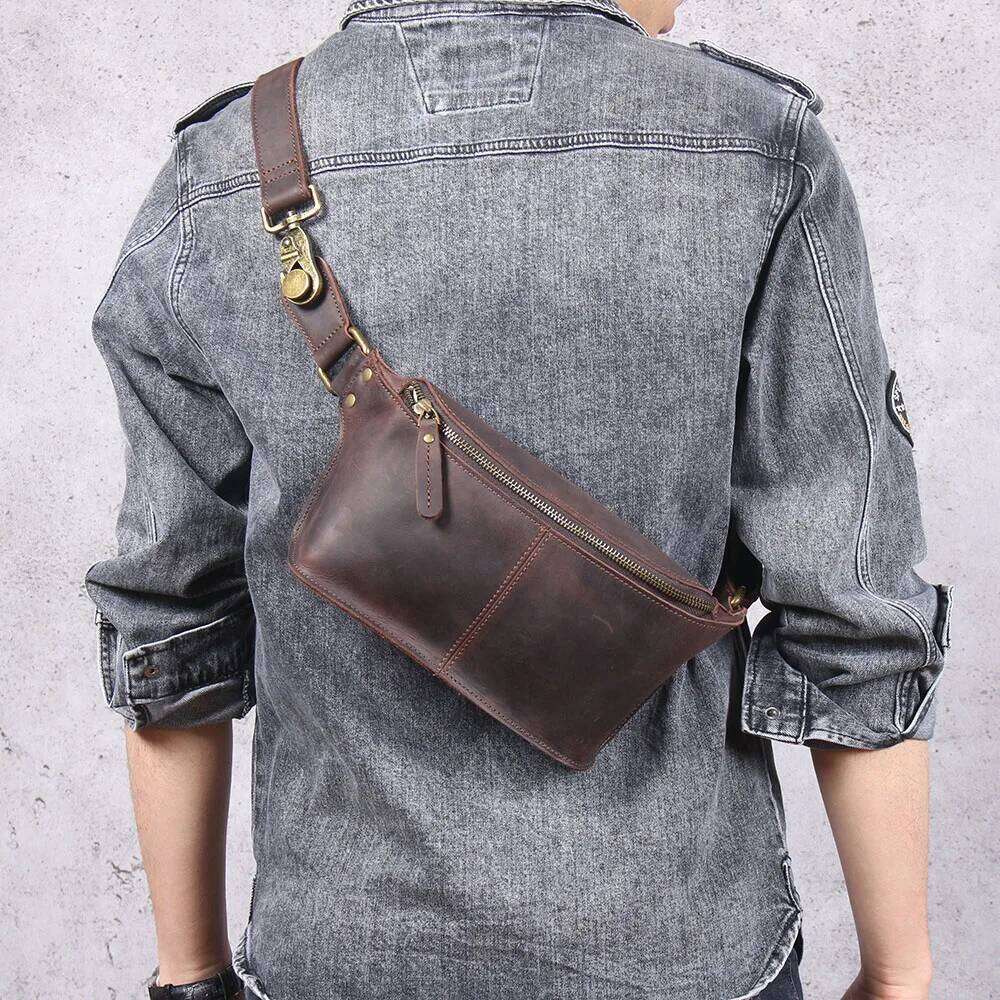 Vintage Genuine Leather Men's Chest Cross body Small Crazy Horse Cowhide Women Fashion Mobile Phone Bag