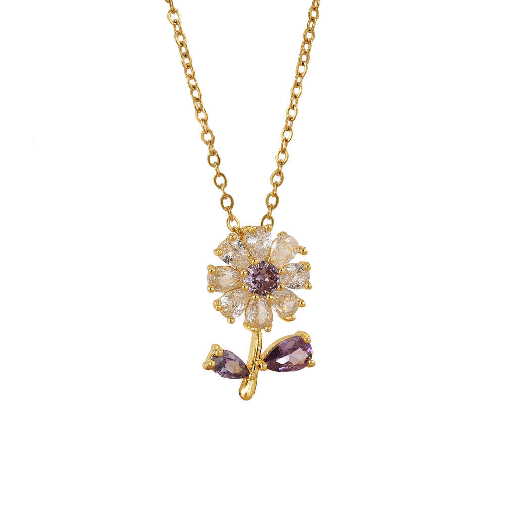 Fashion Sexy Shiny Zircon Necklace Light High-End Suower Pendant Titanium Steel Collarbone Chain Jewelry 881