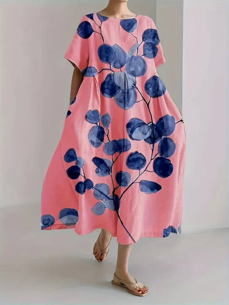 Outdoor Holiday Round Neck Stylish Elegant Womens Evening Casual Loose A-line Dress dongdumaoyi