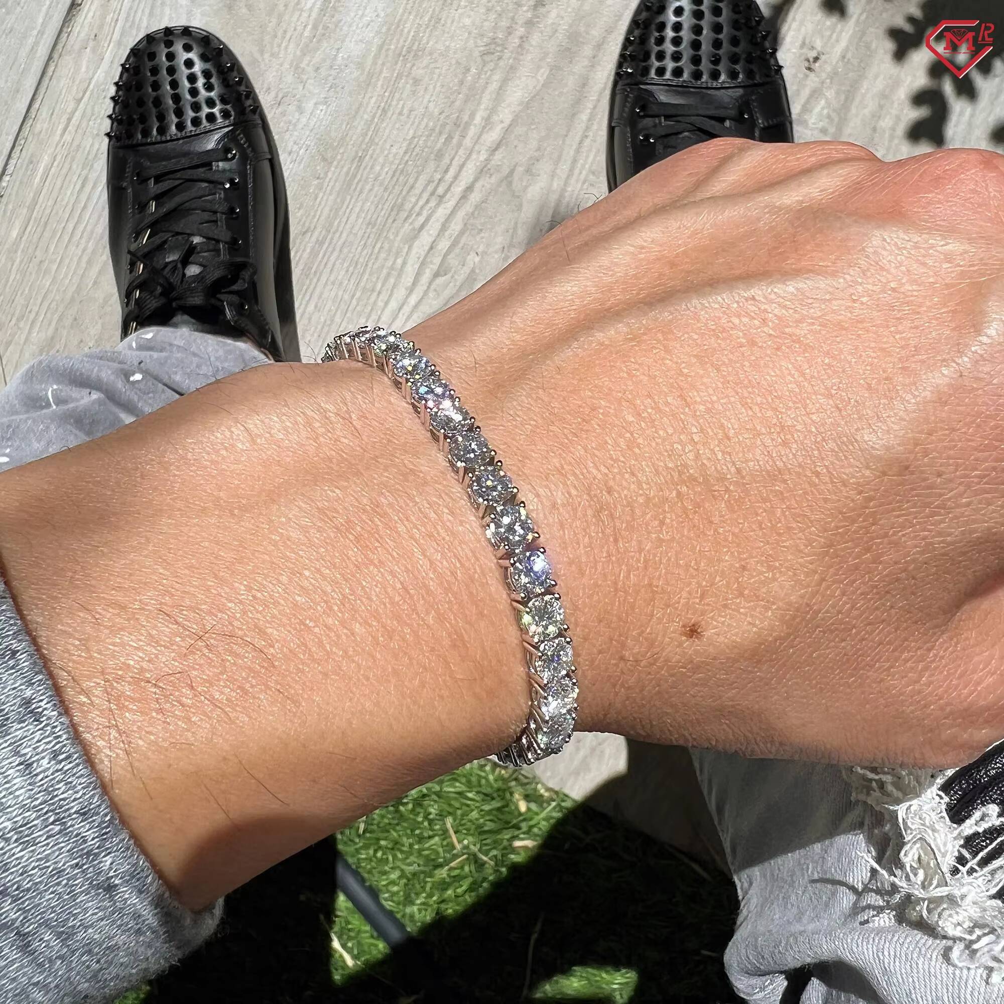 6mm Tennis Bracelet 925 Sterling Silver Iced Out Thick Men Bracelet Hiphop VVS Moissanite Tennis Chain