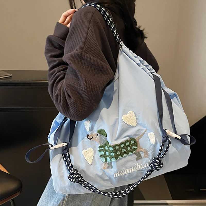Japanese style shoulder bag with elongated puppy ball chain embroidery shopping bag and large capacity shoulder bag