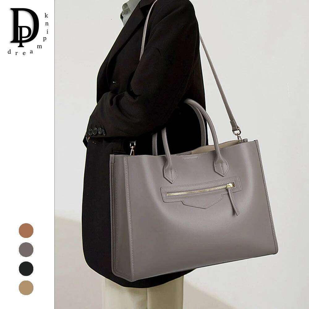 2023 Women Elegant Cow Leather Business Lady Portfolio Handbag Fashion A4 Large Capacity Female Designer Shoulder Bag