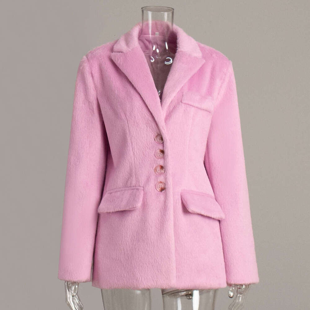 Socialite Style Loose Turn-Down Collar Plush Coat Autumn Winter INS Long Sleeve Overcoat For Women B5