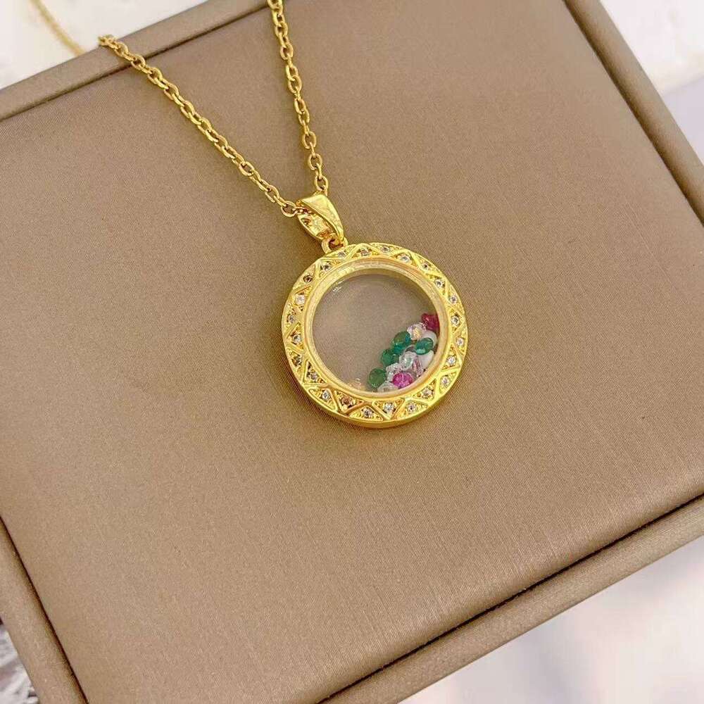 New Design Round Glass Photo Frame Pendant Fashionable Non-Allergenic Non-Fading Necklace For Women Titanium Steel Collarbone Chain 21D
