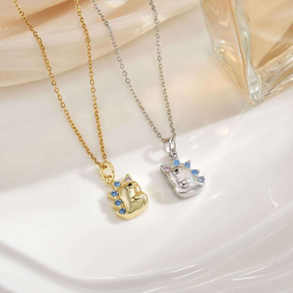 Premium Little Unicorn Couple Best Friend Series Micro Pave Zircon Fashion Versatile Necklace E67
