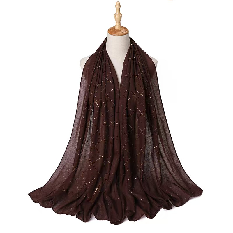 T1223 Indonesian new rhinestone monochrome women's cotton and linen scarf fashion head scarf