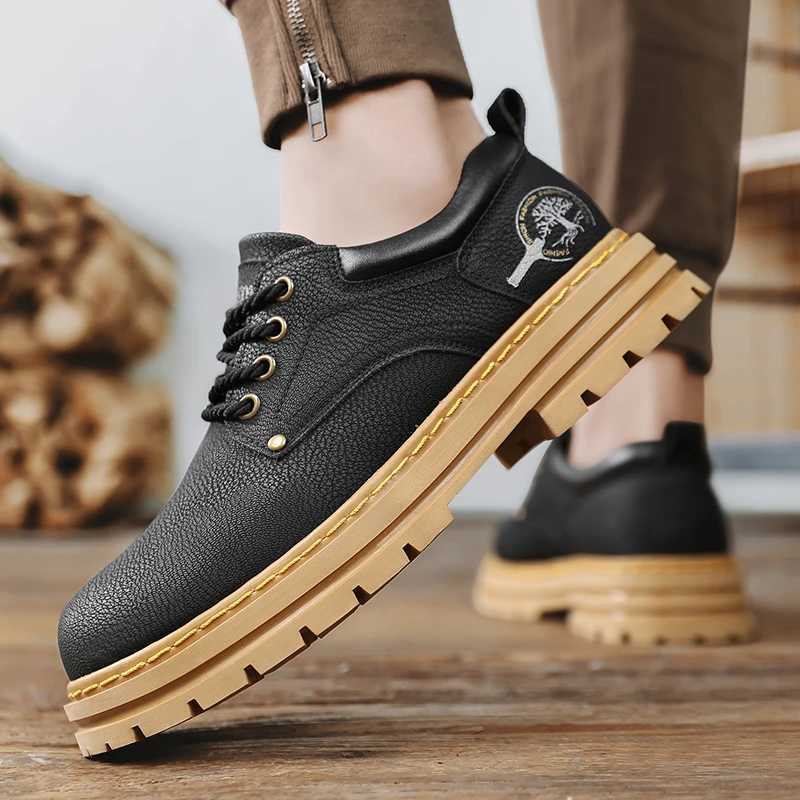 Outdoor Casual British Style Brown Casual Big Head Boots Male Low Top Leather Work Shoes Designer Vintage Ankle Boots for Men W250716