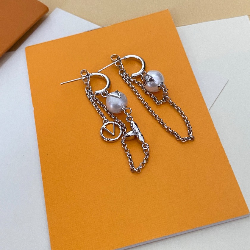 Silver Tone Pearl Earrings With Initial Charms Stylish Party Jewelry Wedding Wear Gifts For Her High Quality Fashion Accessory