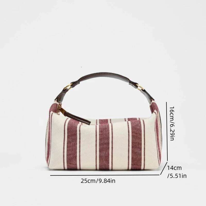 STRIPED FABRIC CITY Bag, Fashionable Handbag Purse For Women - Spacious Crossbody Satchel, Design Baguette Bag