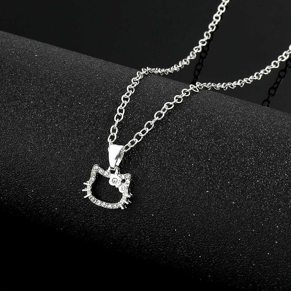 Sanrio Hello Kitty Anime Crystal Pendant Necklace Silver Color Clavicle Chain Girl Charms Jewelry Perfect Birthday Giftw250716