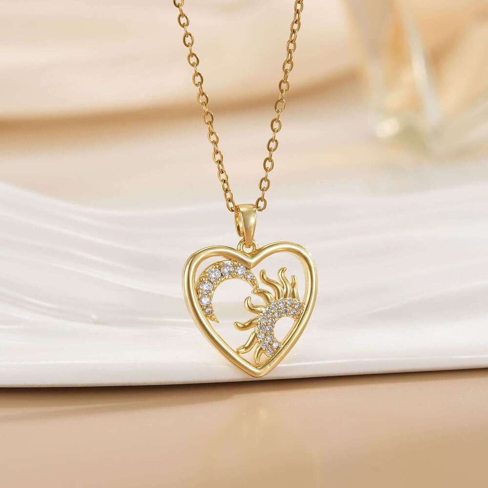 Creative Simple Sun Moon Heart Collarbone Chain Night Sky Star Pendant Fashion Inlaid Dia High-End Necklace 3B6