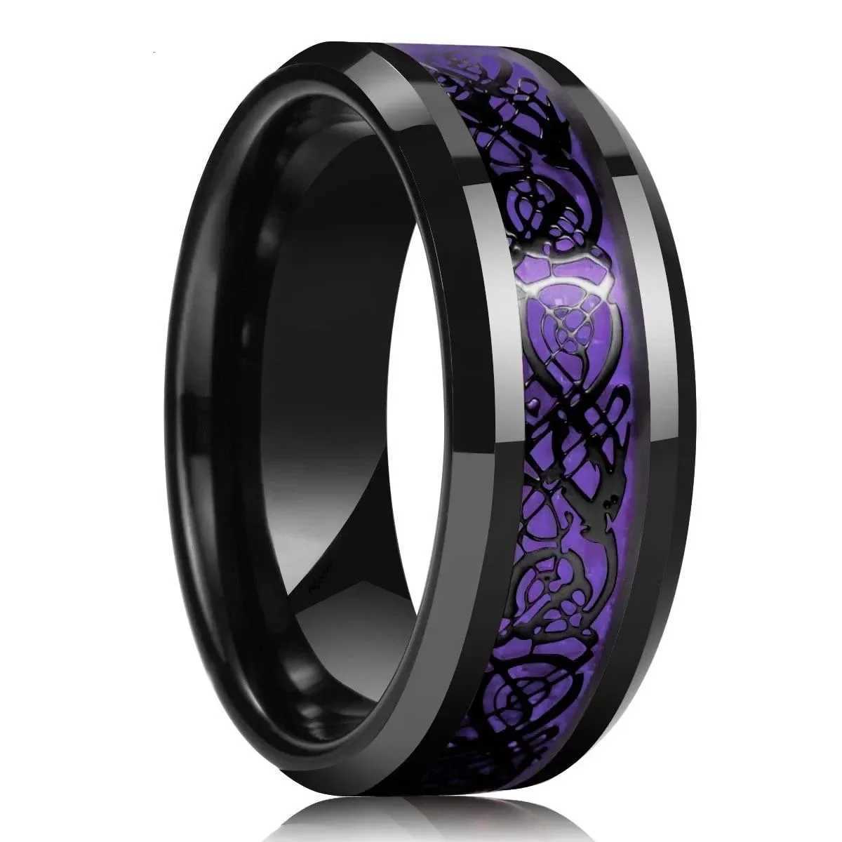 30 Colors Fashion 8MM Men Stainless Steel Celtic Dragon Rings Inlay Carbon Fiber Rings For Men Women Wedding Party Jewelry Gifts S250716